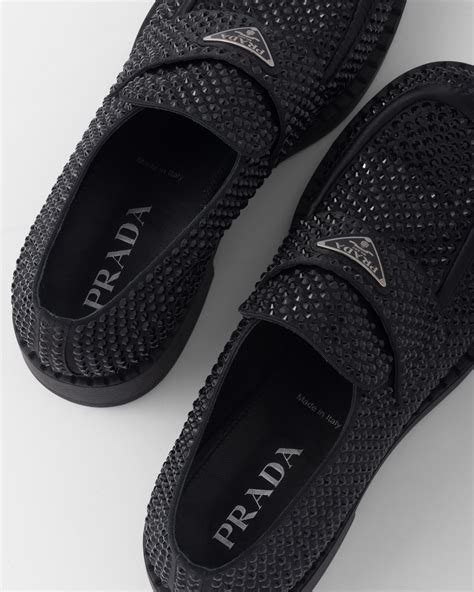 prada crystal loafer|Black Chocolate satin loafers with crystals .